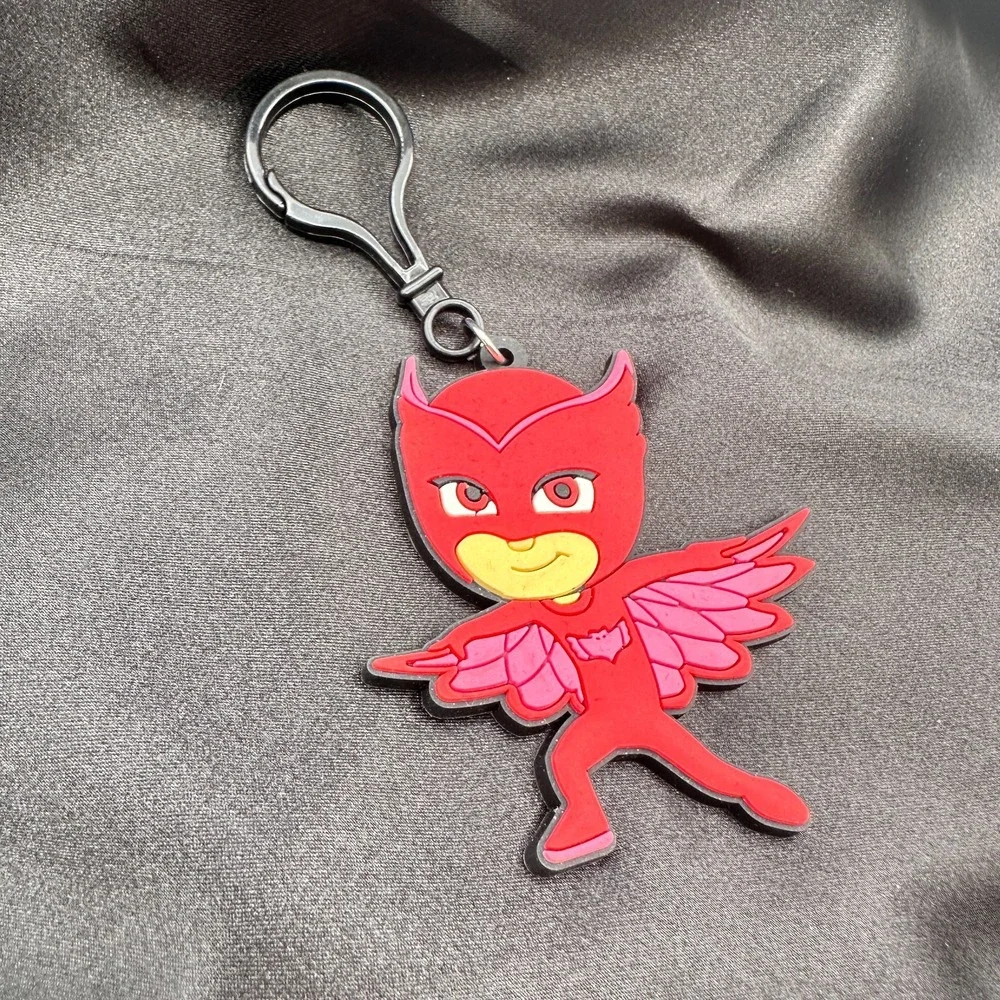 Vintage 80s Rubber Keychain Red Superhero Bag Charm Backpack Clip Licens Jewelry
